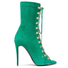 Big women Plus Size 45 46  open toe super high stiletto heel ladies suede lace up  mid-calf  winter boots